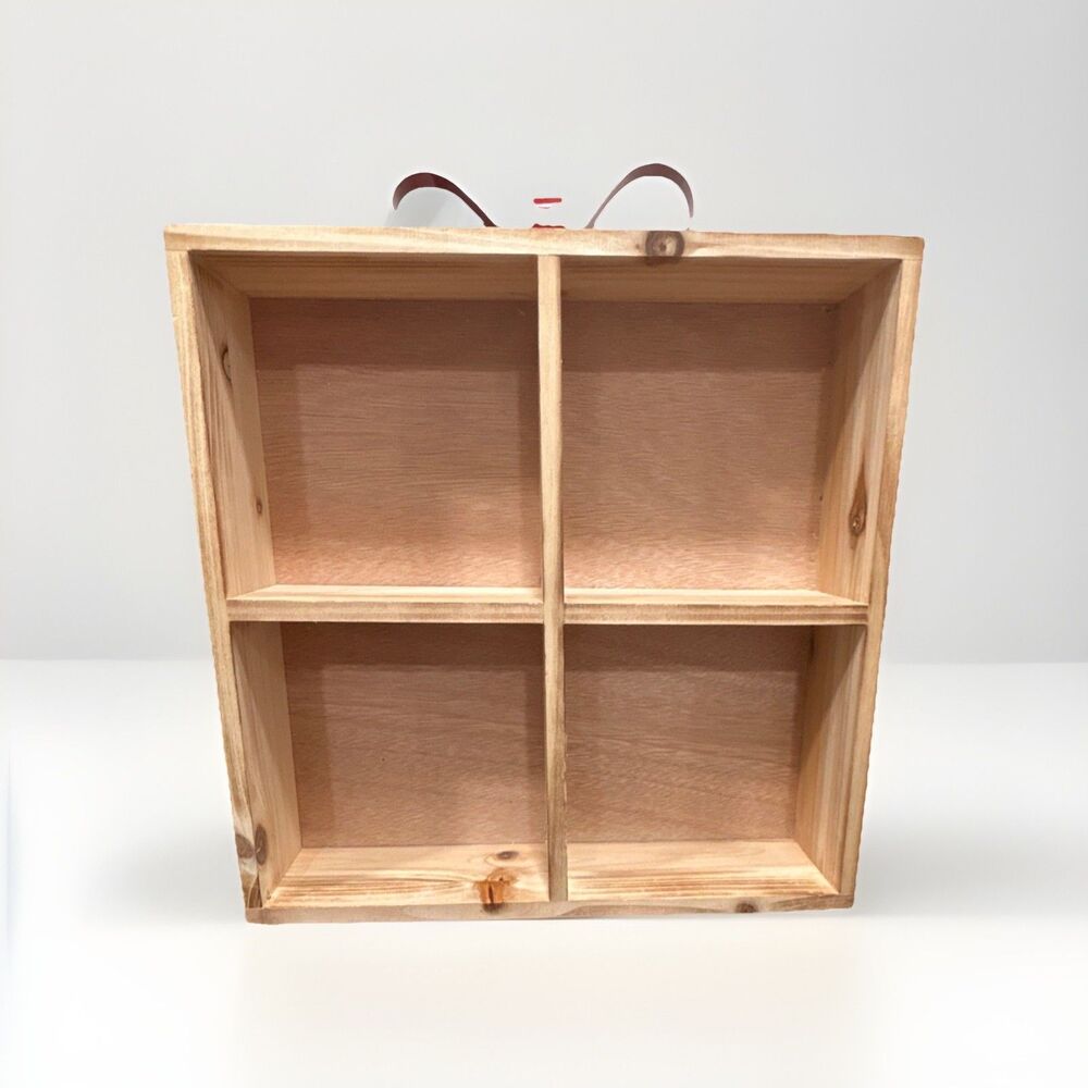 Ashland Tabletop Present Cubby Wood Storage Bin w/ 4 Compartments & Red Bow